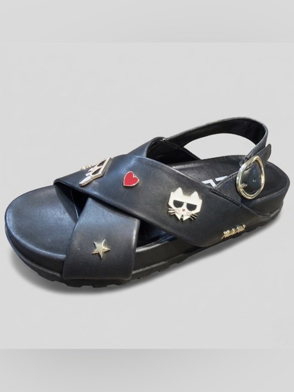 Karl Lagerfeld Paris Bexli sandals black charm slingback wedge women’s size 8